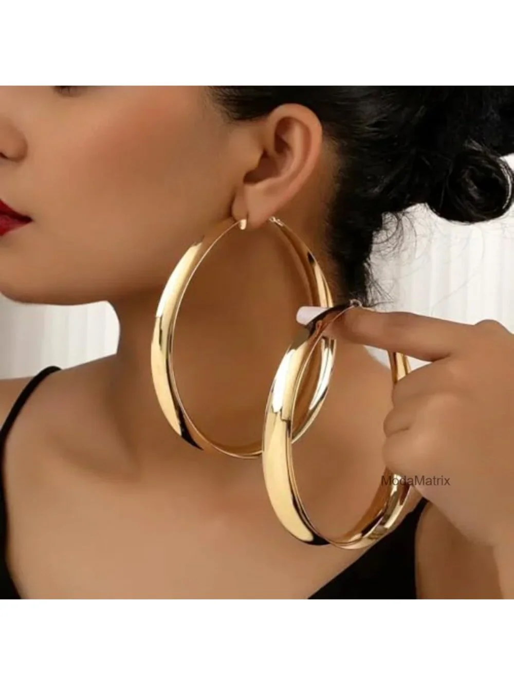 Chunky Hoop Earrings Wide Flat Huggie Hoops Dangle Statement Smooth Surface